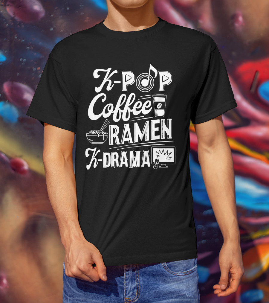Kpop Coffee Ramen K Drama Music Note Coffee Cup Ramen Bowl TV Remote T-Shirt