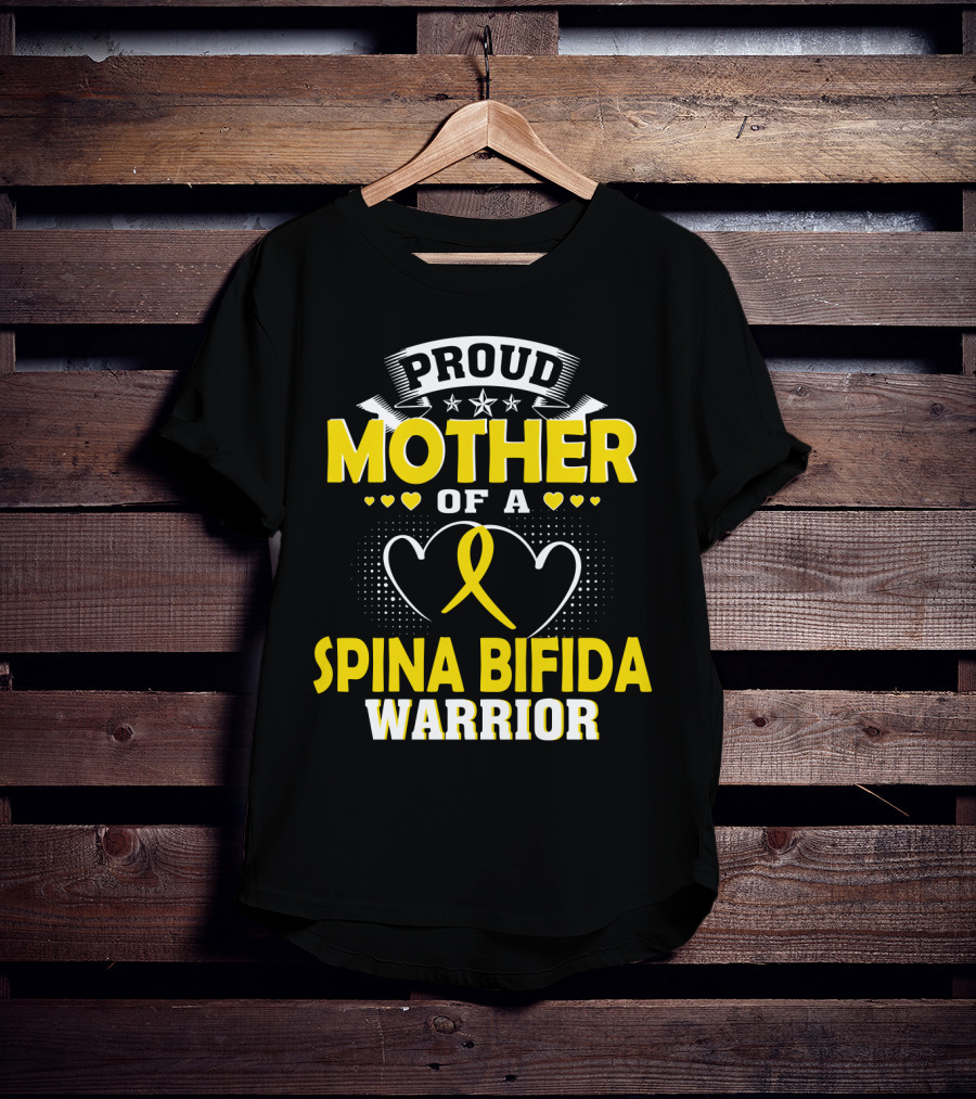 Proud Mother Of A Spina Bifida Warrior Yellow Ribbon Hearts Stars T-Shirt
