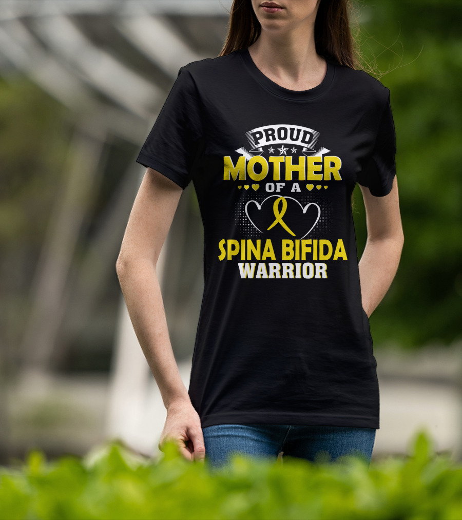Proud Mother Of A Spina Bifida Warrior Yellow Ribbon Hearts Stars T-Shirt