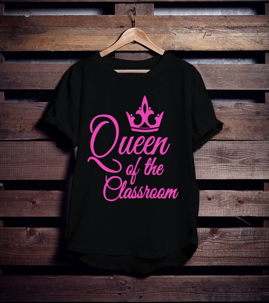 Queen Of The Classroom Pink Crown Motif T-Shirt