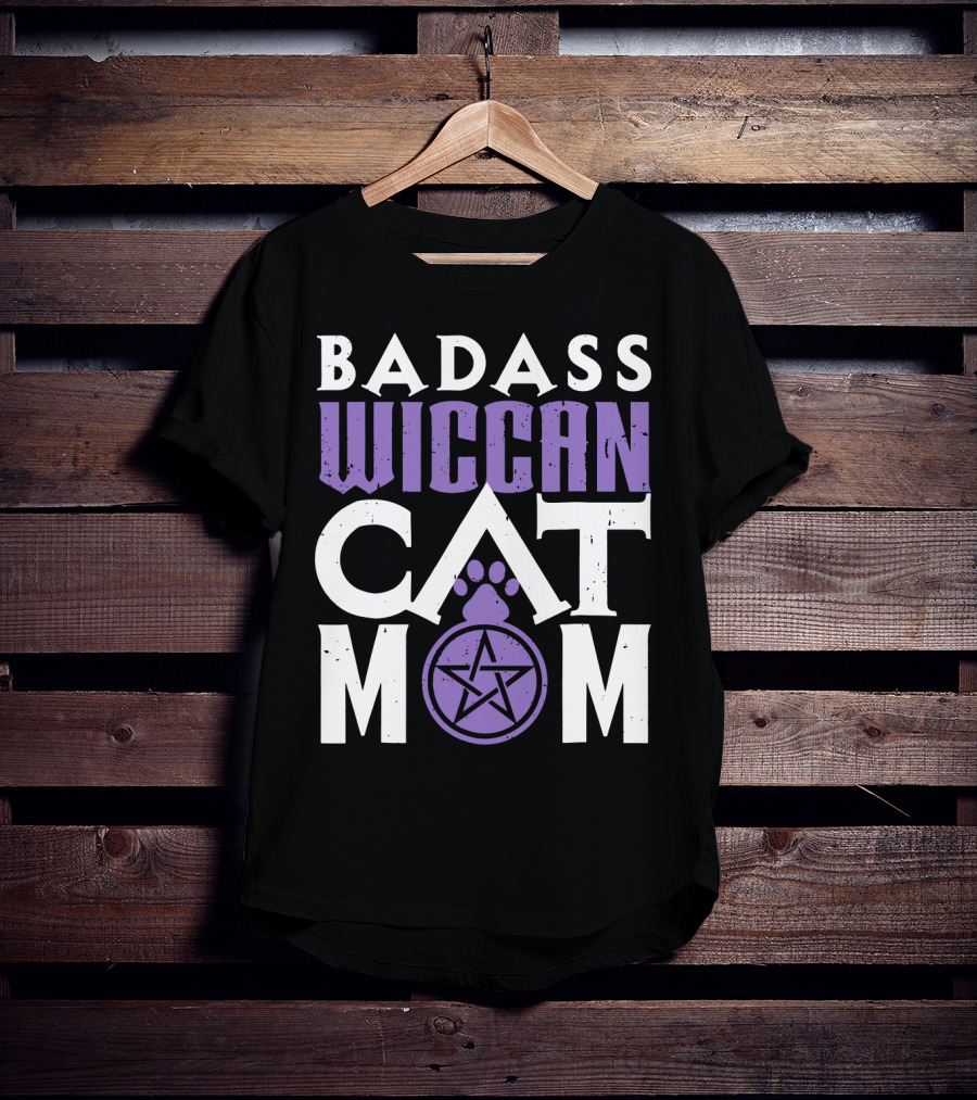 Badass Wiccan Cat Mom With Pentagram Paw Prints T-Shirt
