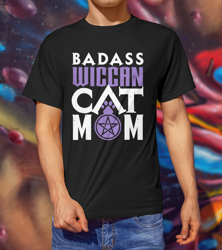 Badass Wiccan Cat Mom With Pentagram Paw Prints T-Shirt