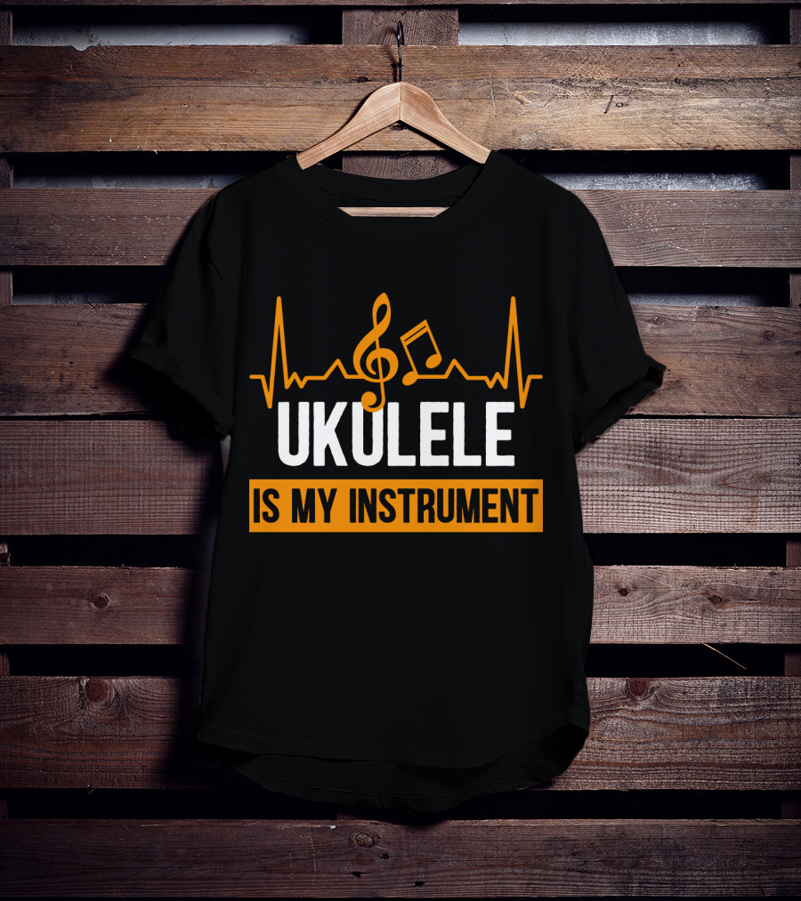 Ukulele Is My Instrument Clef Note Heartbeat Line T-Shirt