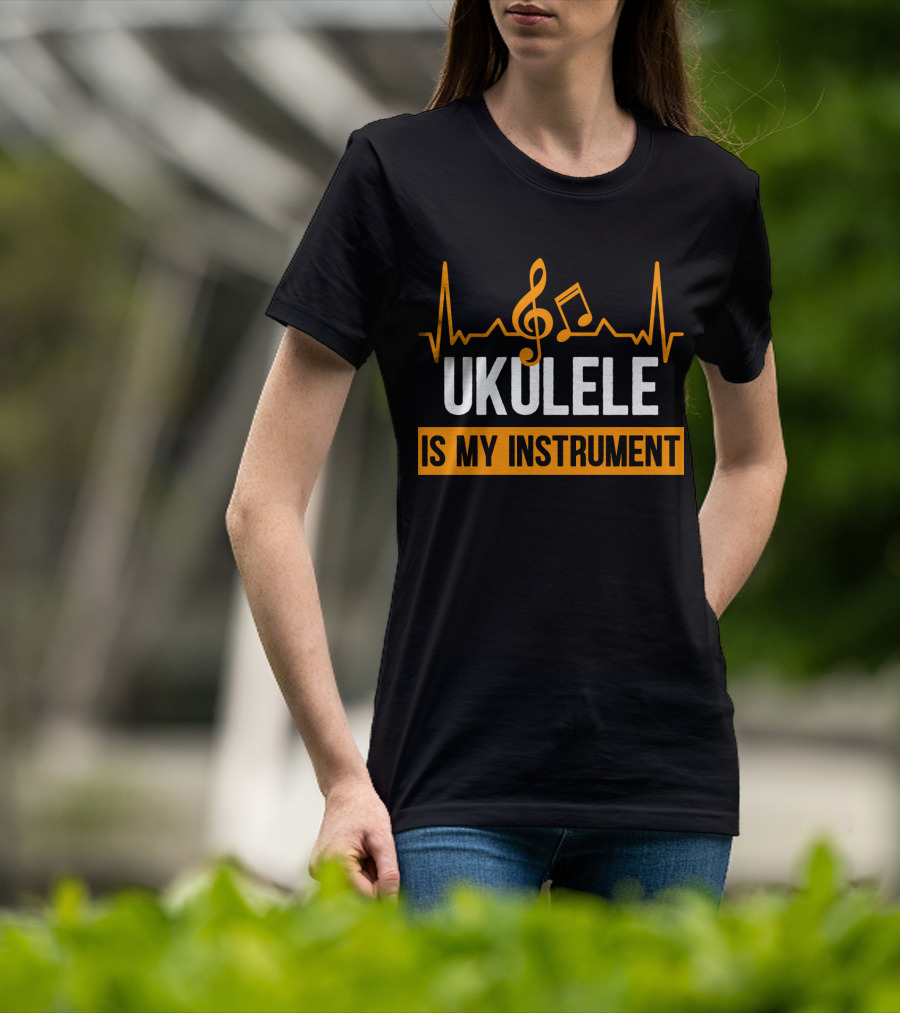 Ukulele Is My Instrument Clef Note Heartbeat Line T-Shirt
