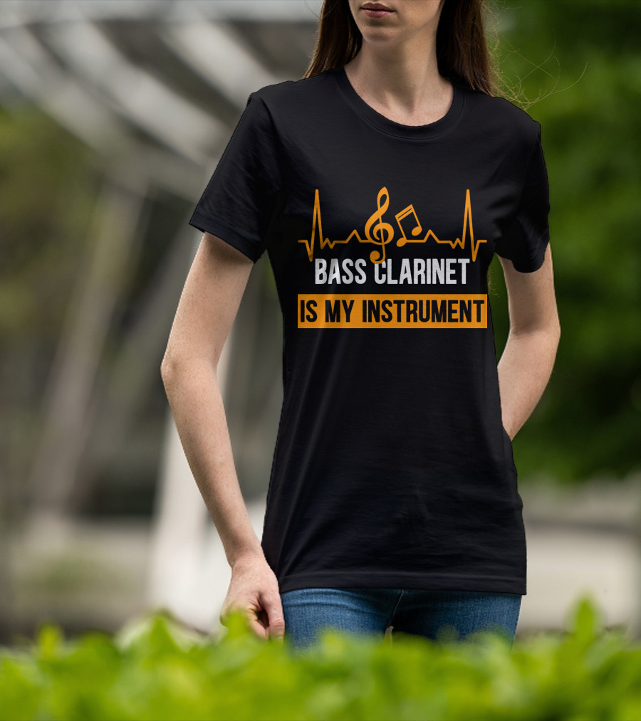 Bass Clarinet Is My Instrument With Musical Symbols And Heartbeat Lines T-Shirt
