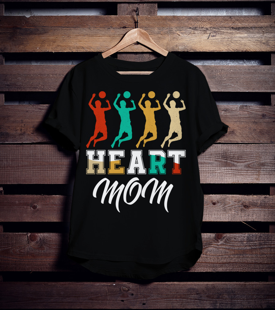 Volleyball Heart Mom Retro Silhouette Players T-Shirt