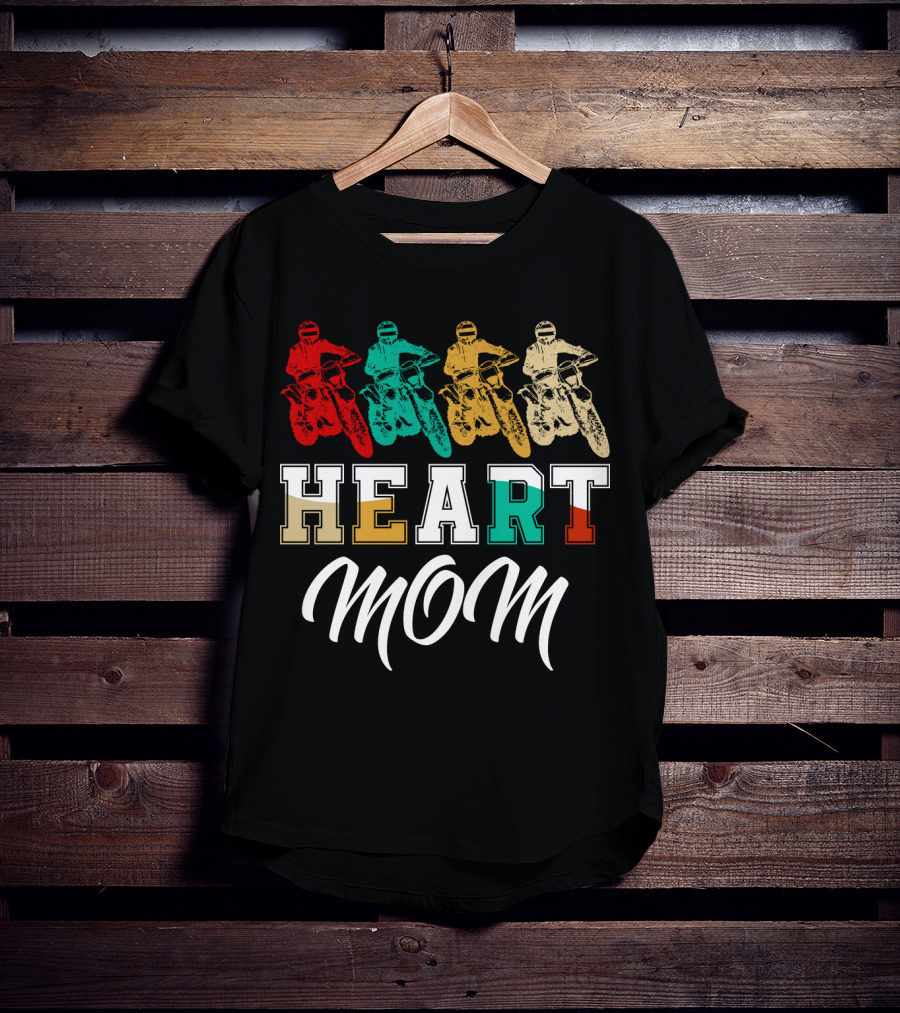 Heart Mom Dirt Bike Racing T-Shirt