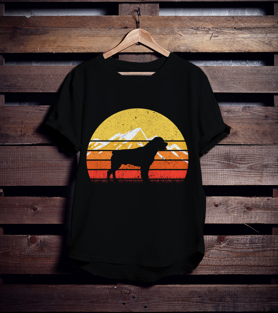 Retro Vintage Rottweiler Dog Silhouette Sunset Mountains T-Shirt
