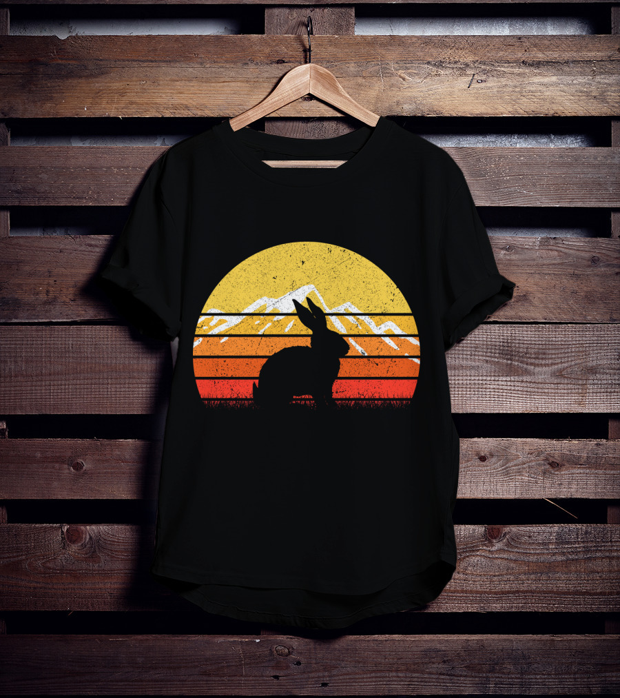 Retro Sunset Vintage Rabbit Silhouette With Mountains T-Shirt