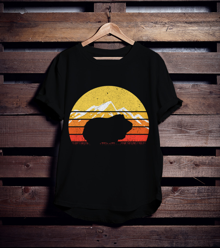 Retro Vintage Guinea Pig Silhouette With Mountain Sunset T-Shirt