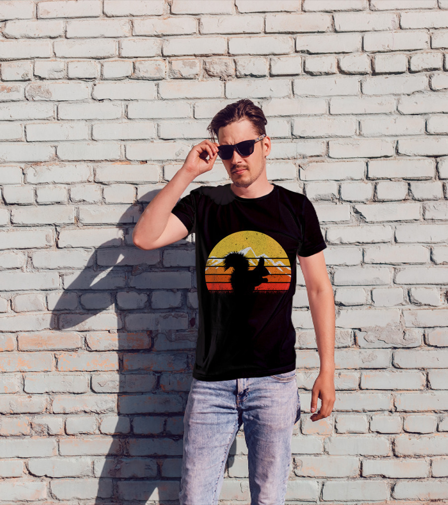 Retro Vintage Squirrel Sunset Silhouette With Mountains T-Shirt