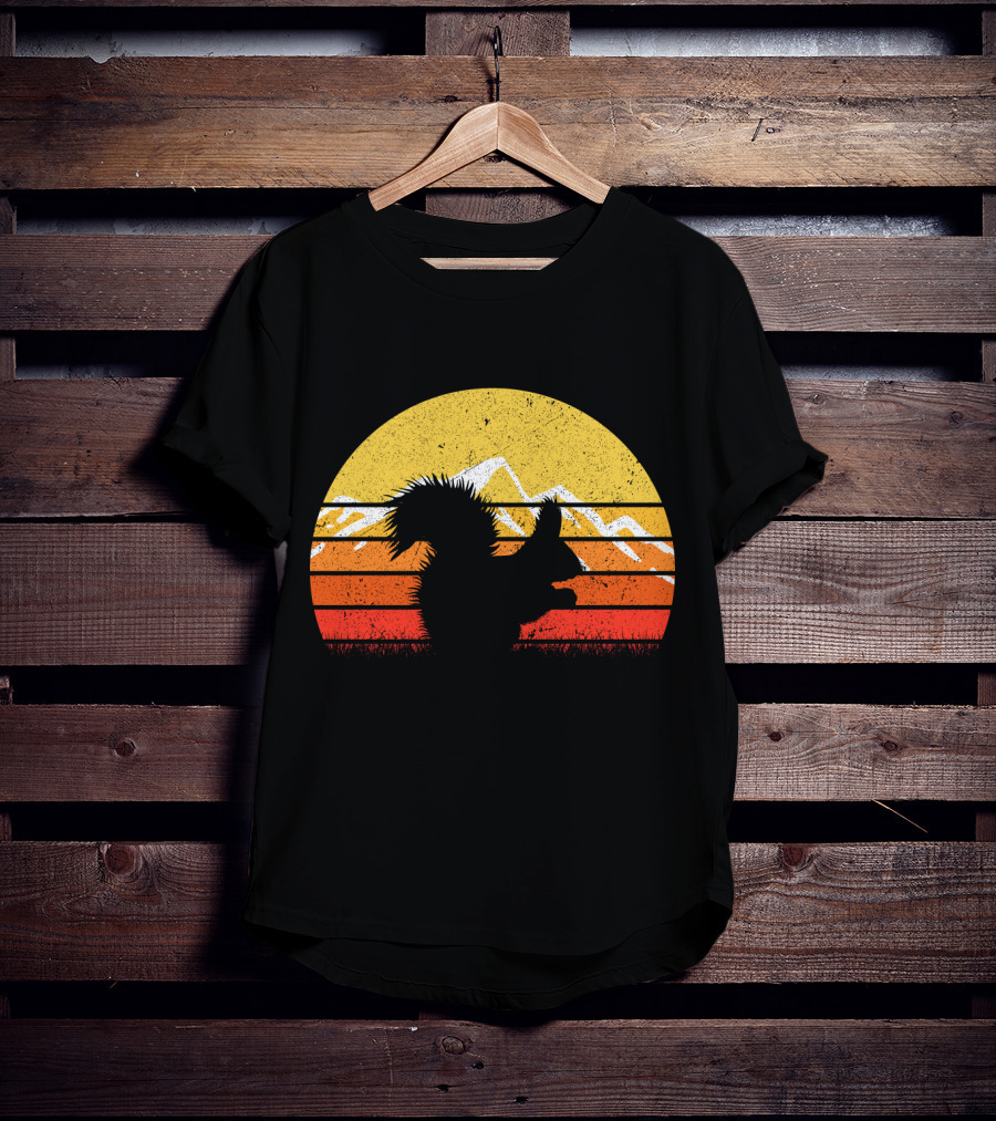 Retro Vintage Squirrel Sunset Silhouette With Mountains T-Shirt