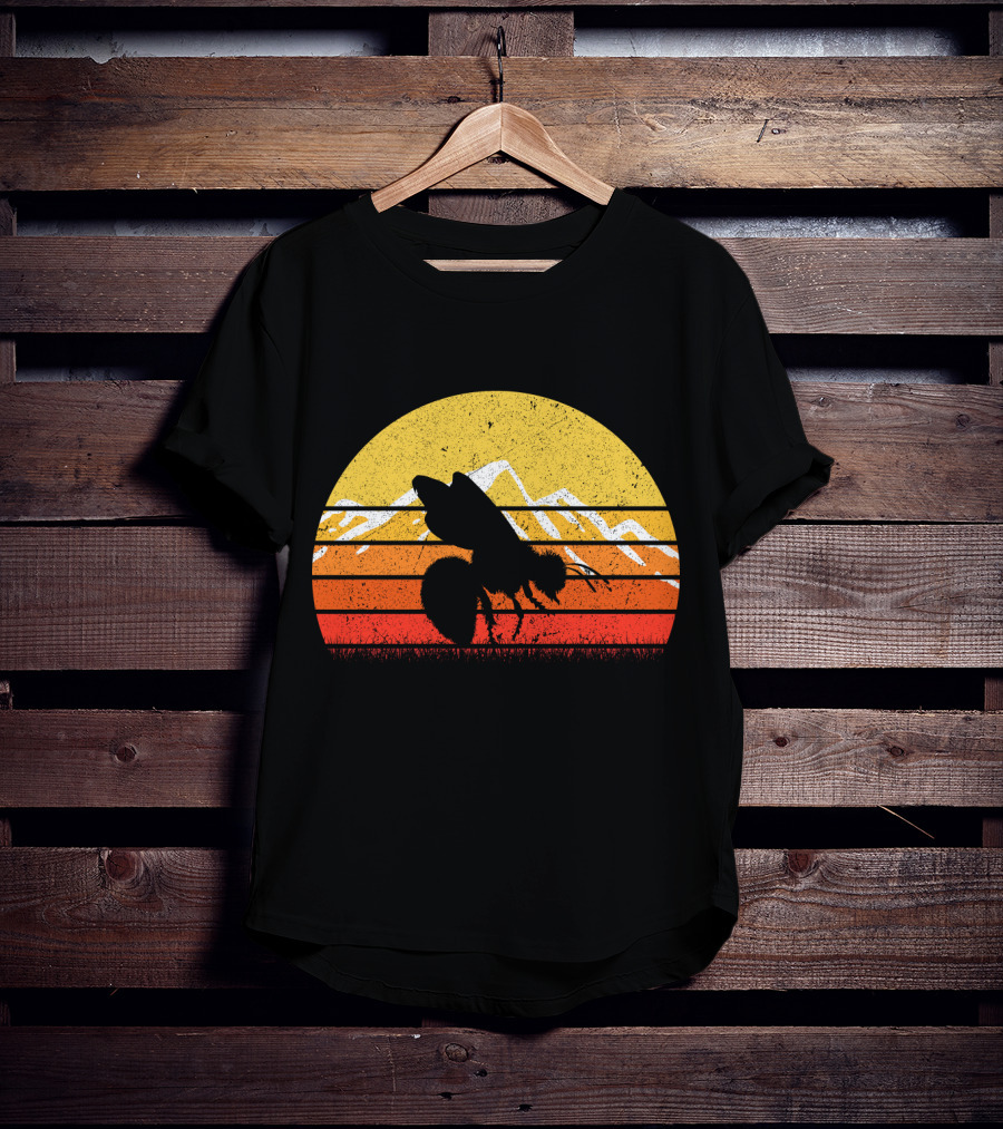 Retro Vintage Bee Sunburst With Mountain T-Shirt
