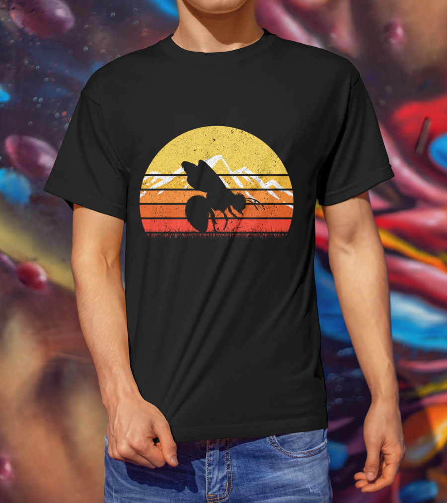 Retro Vintage Bee Sunburst With Mountain T-Shirt