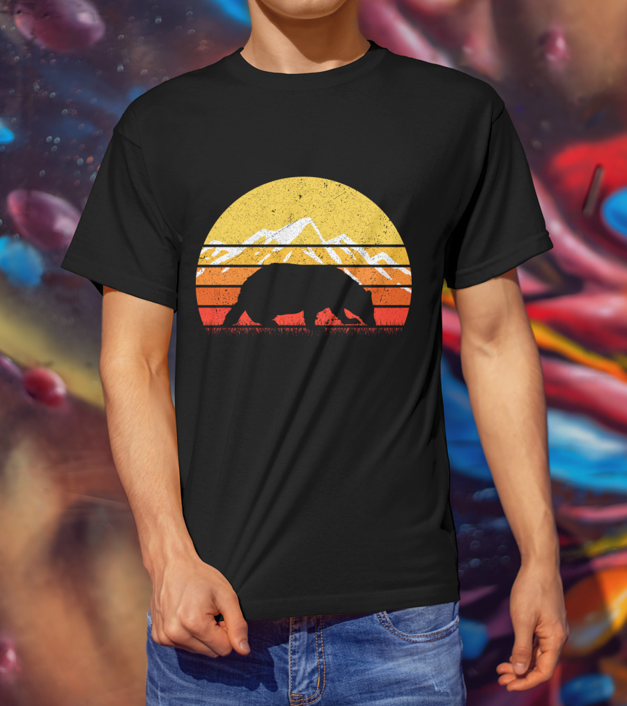 Retro Sunset Mountain Badger T-Shirt