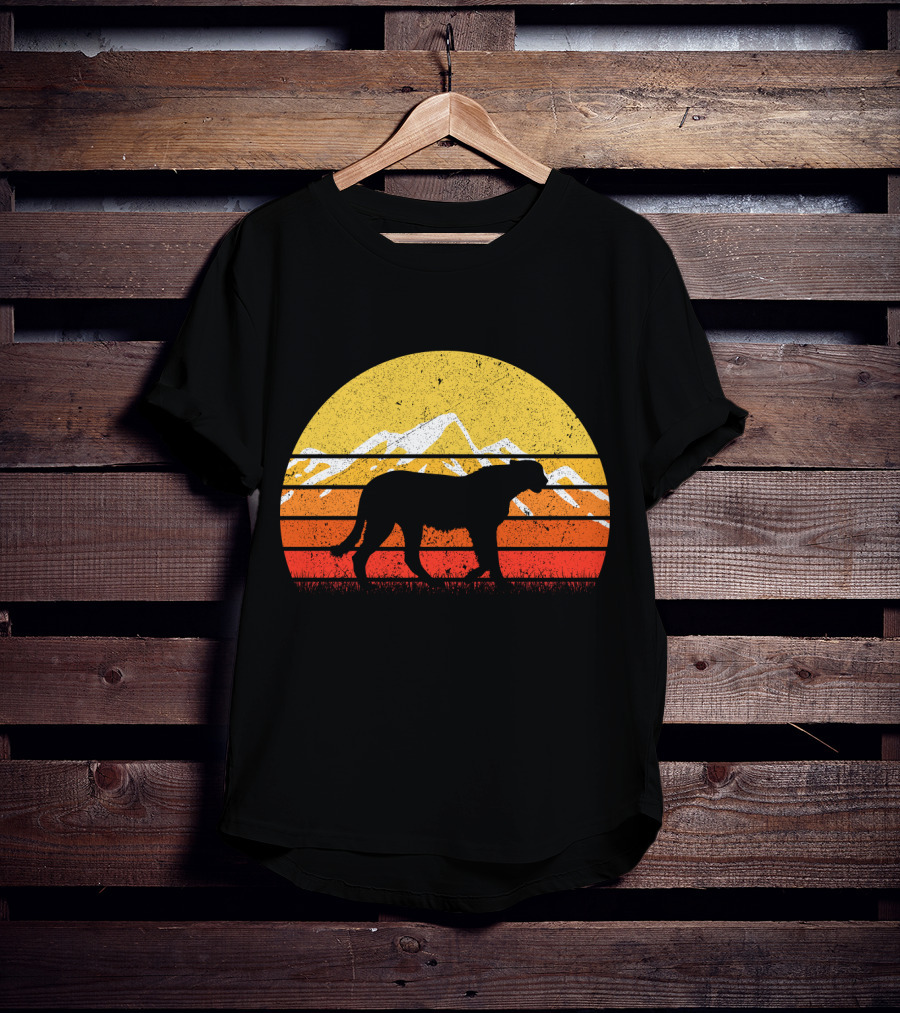 Retro Vintage Cheetah Silhouette In Sunset With Mountains T-Shirt
