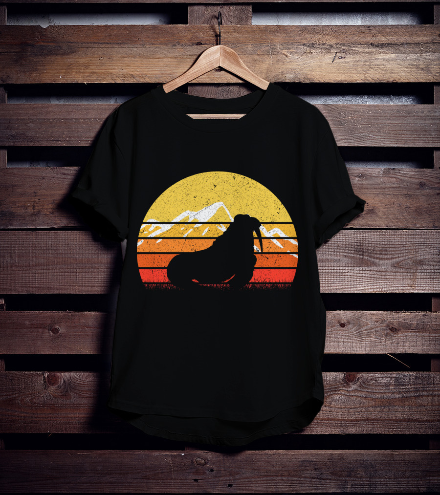 Retro Vintage Walrus Sunset Mountains T-Shirt