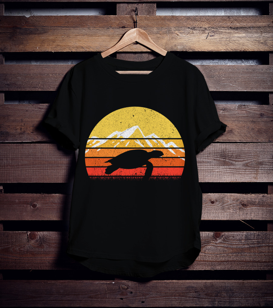 Retro Vintage Sea Turtle Sunset Mountain T-Shirt