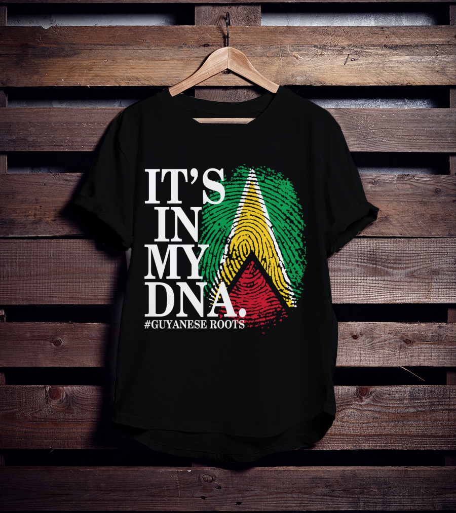 IT'S IN MY DNA Guyanese Roots Guyana Flag Fingerprint T-Shirt