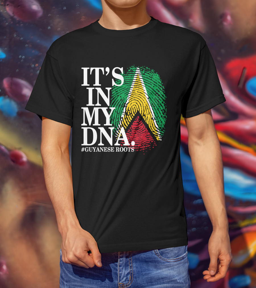 IT'S IN MY DNA Guyanese Roots Guyana Flag Fingerprint T-Shirt