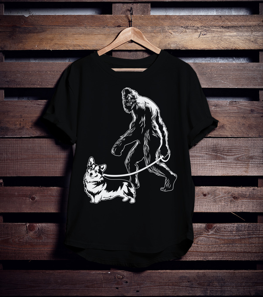 Bigfoot Walking Corgi Dog T-Shirt