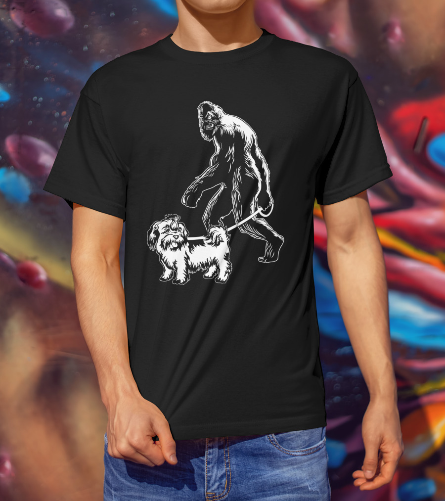 Bigfoot Walking Shih Tzu Dog T-Shirt