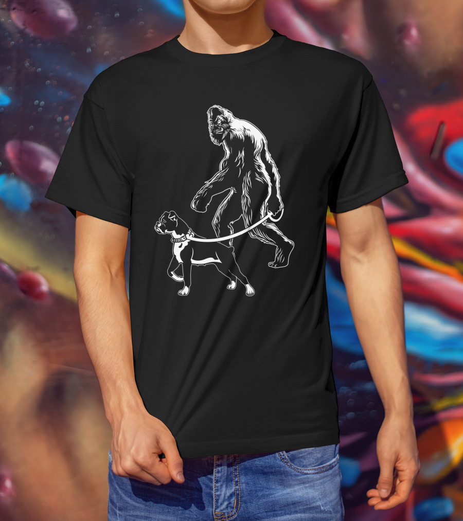 Bigfoot Walking Boxer Dog T-Shirt