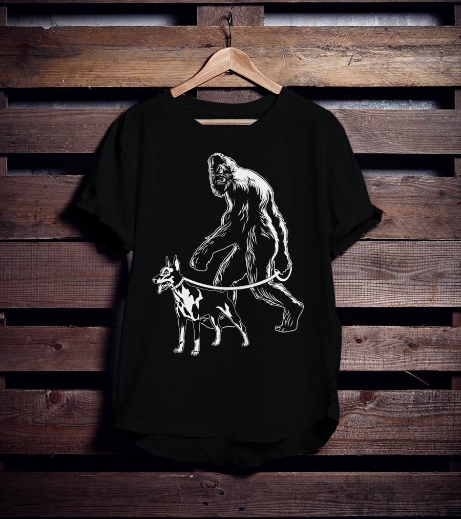Bigfoot Walking Doberman Dog T-Shirt