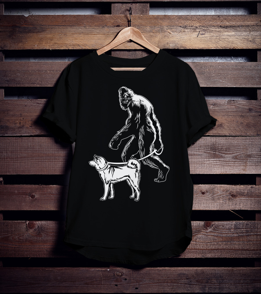 Bigfoot Walking Akita Dog T-Shirt