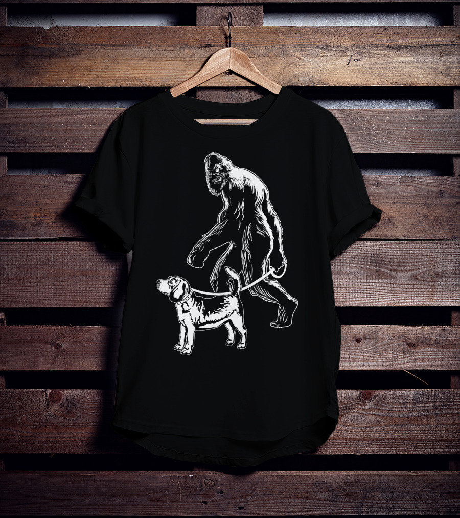 Bigfoot Walking Beagle Dog T-Shirt