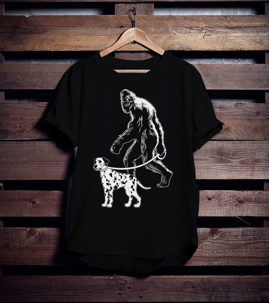 Bigfoot Walking Dalmatian Iconic Dog Companion Scene T-Shirt