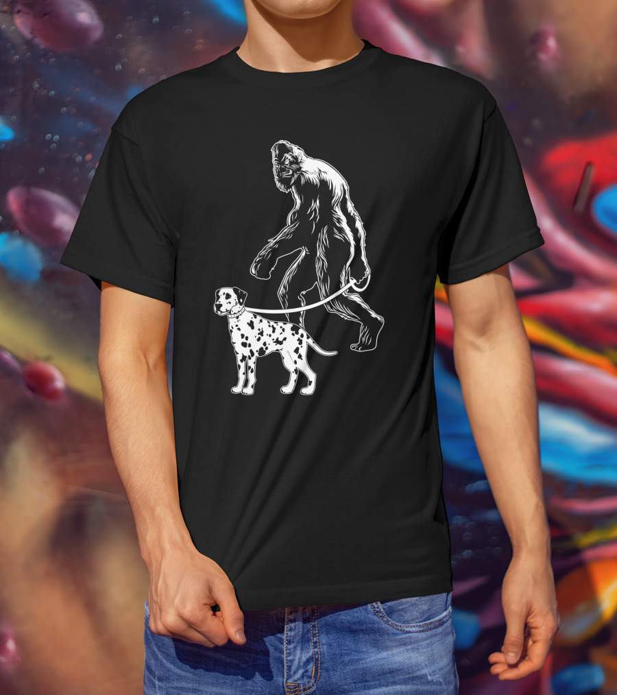 Bigfoot Walking Dalmatian Iconic Dog Companion Scene T-Shirt