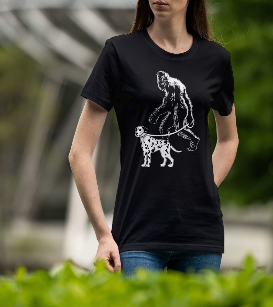 Bigfoot Walking Dalmatian Iconic Dog Companion Scene T-Shirt
