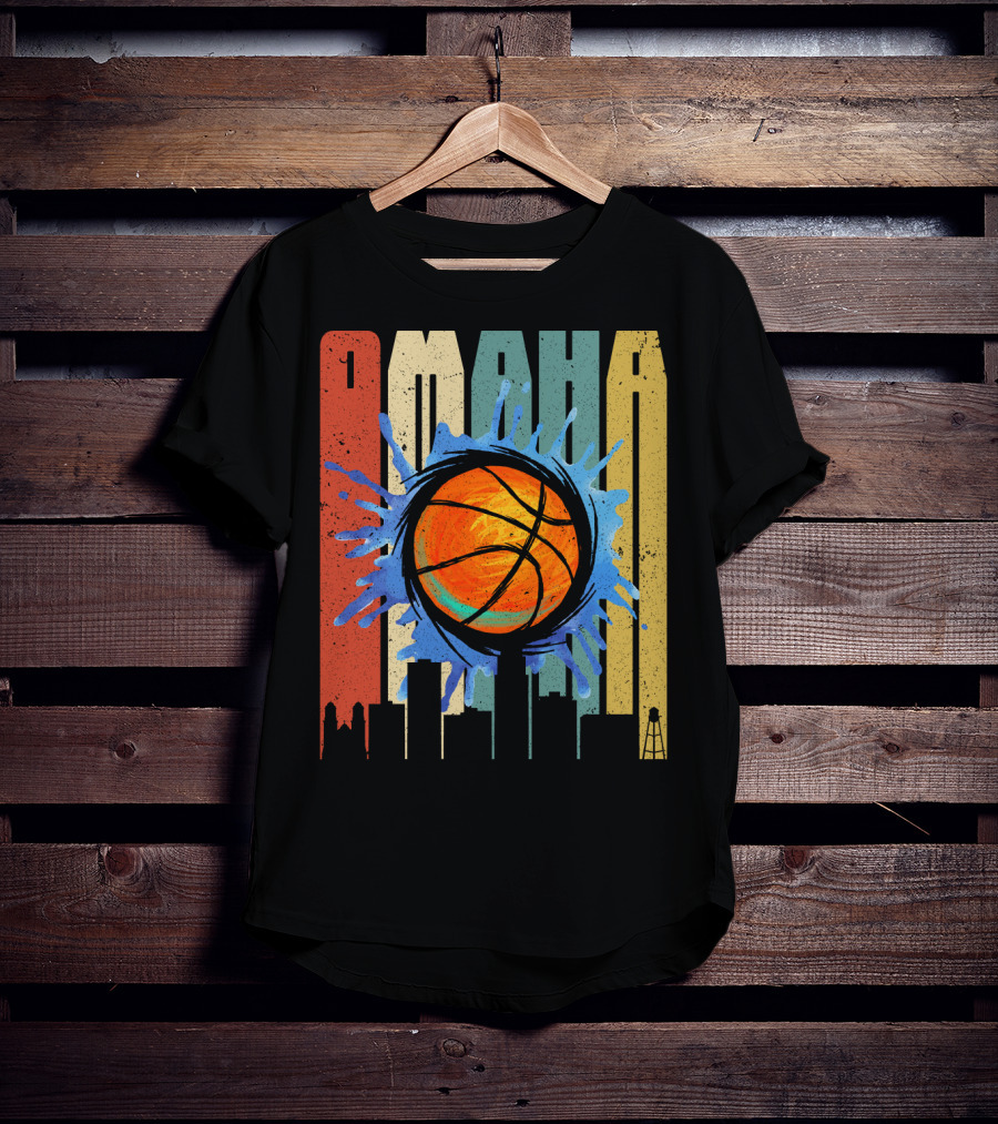 Omaha Basketball Skyline Vintage Splatter T-Shirt