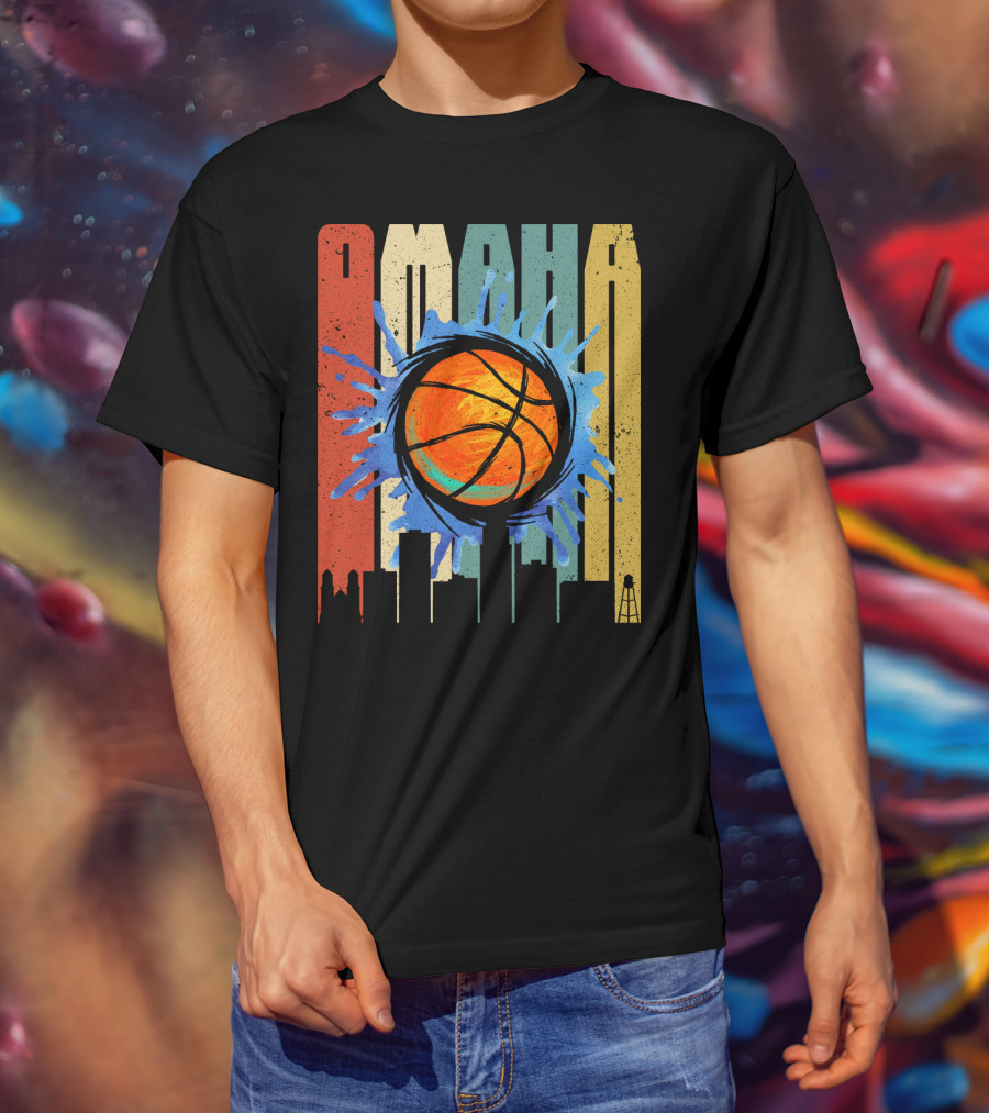Omaha Basketball Skyline Vintage Splatter T-Shirt