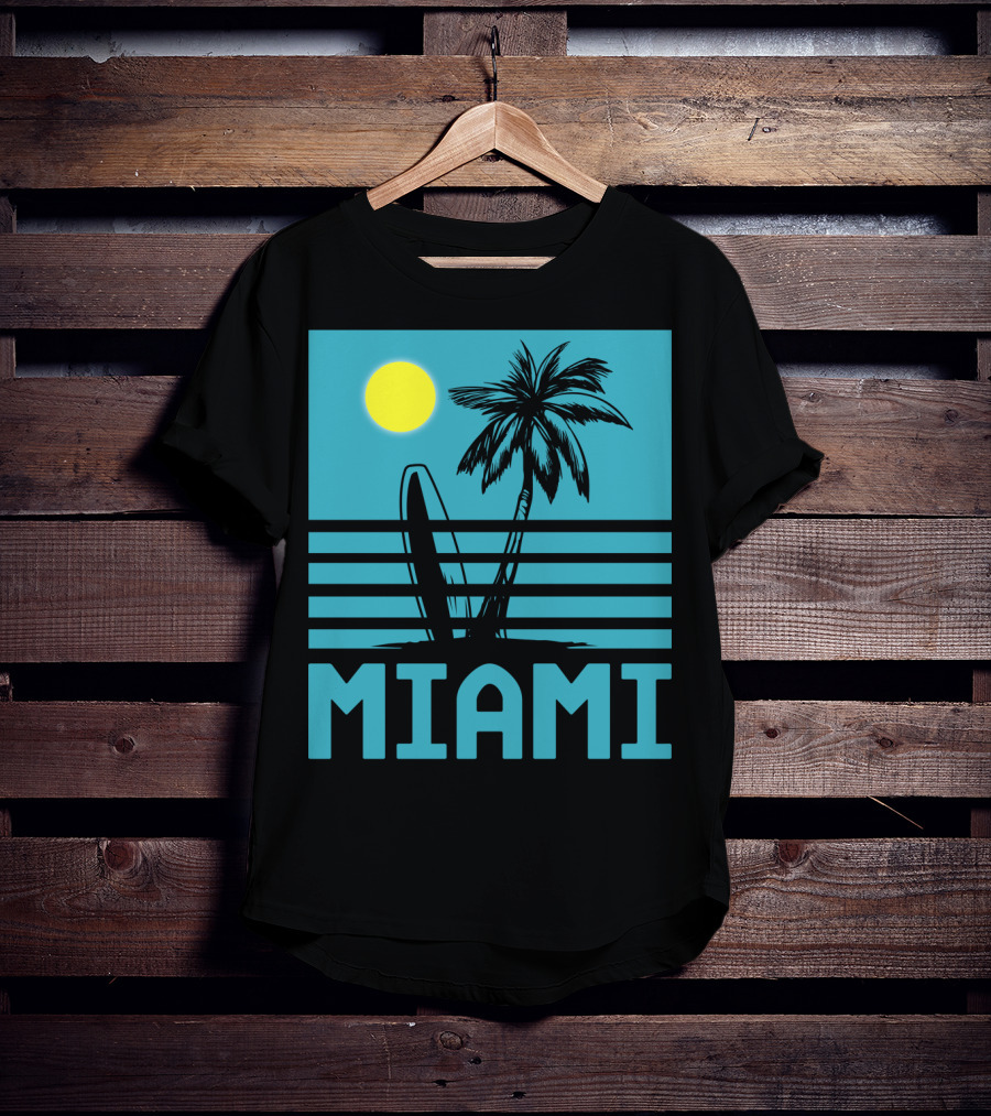 Miami Surf Palm Sunset Retro T-Shirt