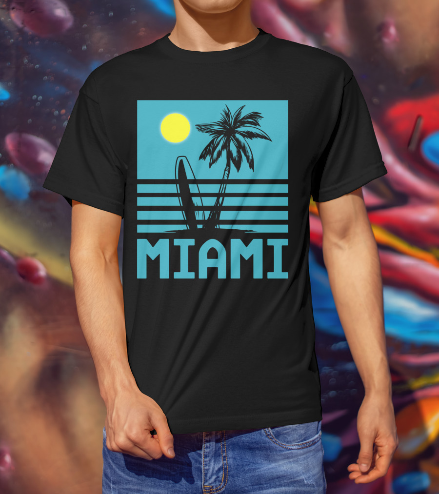 Miami Surf Palm Sunset Retro T-Shirt