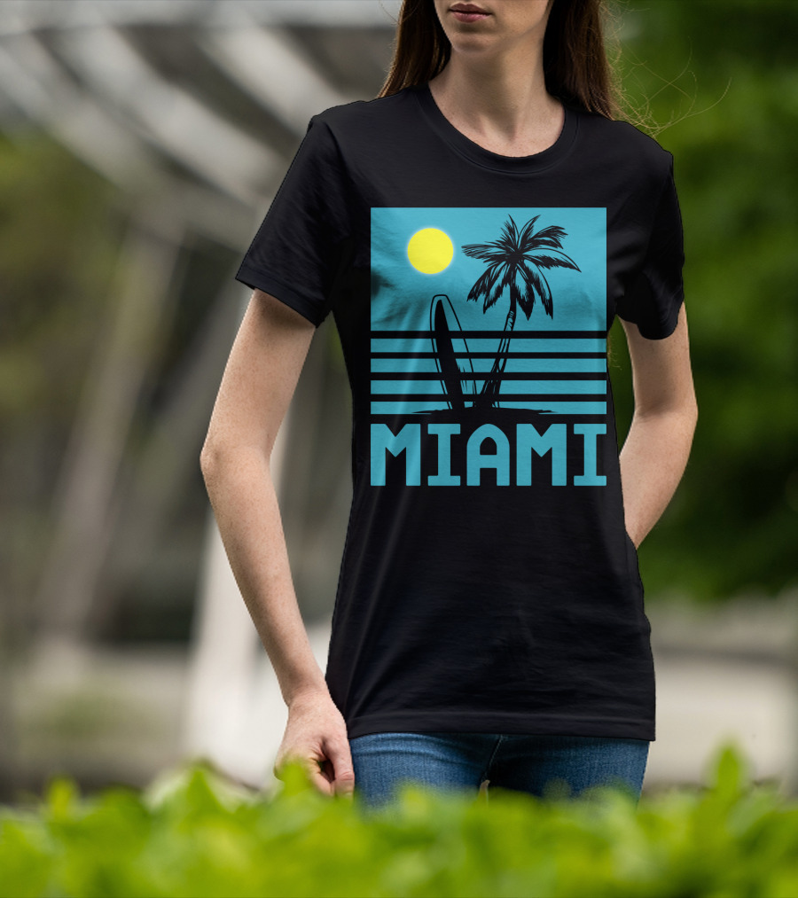 Miami Surf Palm Sunset Retro T-Shirt