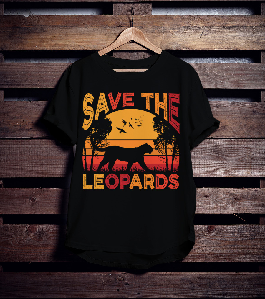 SAVE THE LEOPARDS Sunset Silhouette With Birds And Trees T-Shirt