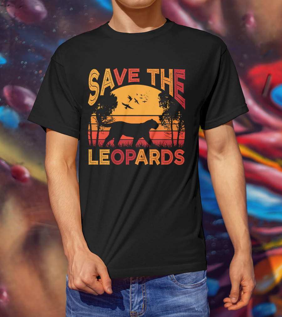 SAVE THE LEOPARDS Sunset Silhouette With Birds And Trees T-Shirt