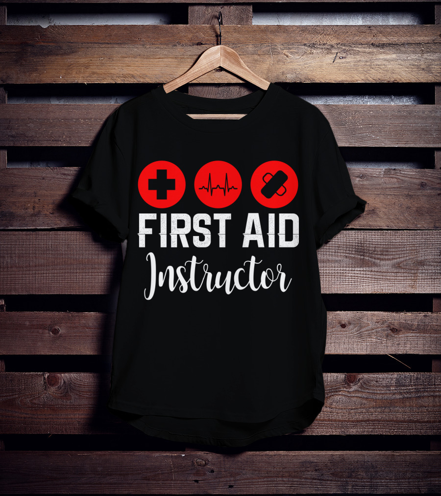 First Aid Instructor Cross Heartbeat Bandage Red Icons T-Shirt