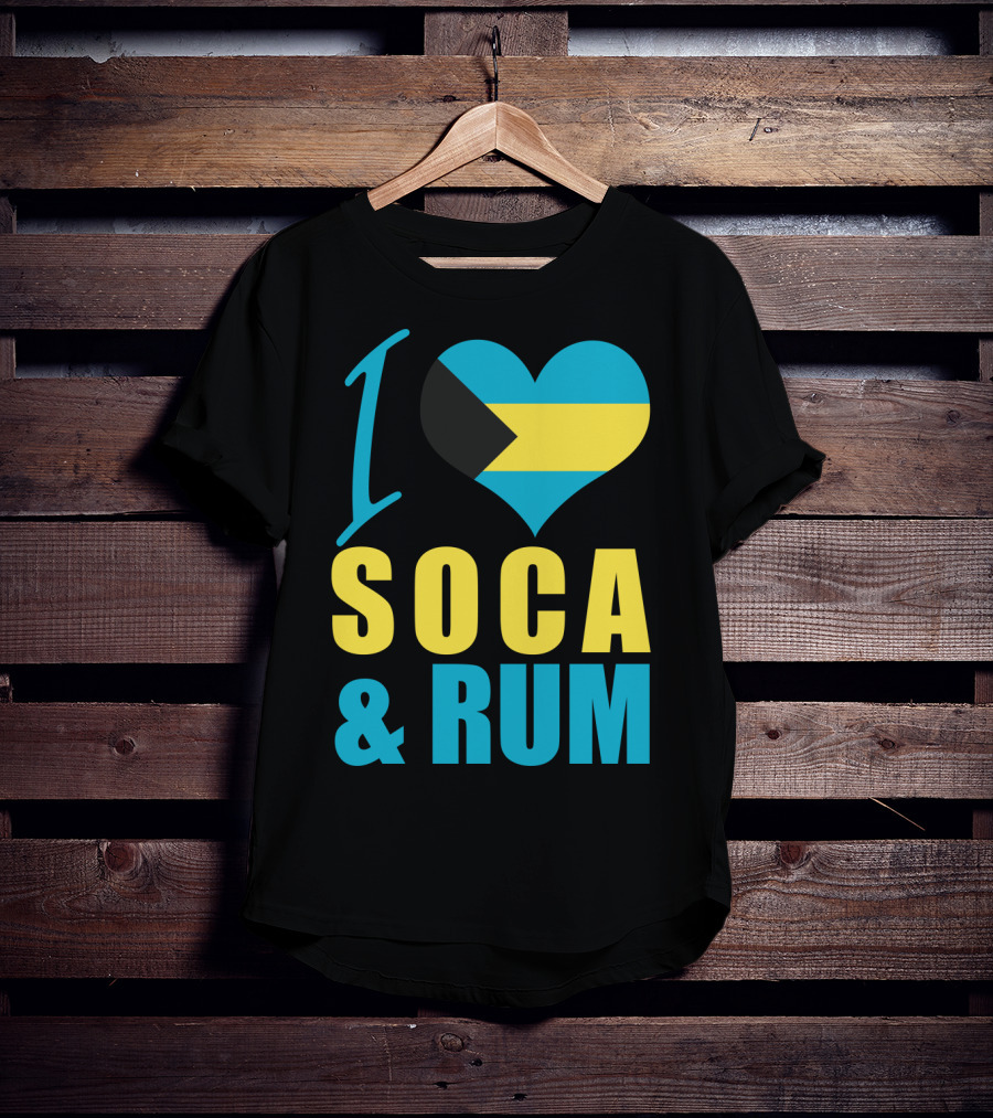 I Love Soca And Rum Bahamas Flag Heart T-Shirt