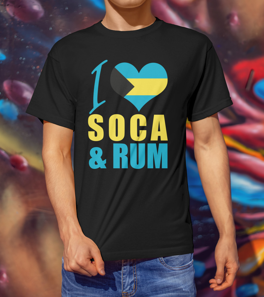 I Love Soca And Rum Bahamas Flag Heart T-Shirt