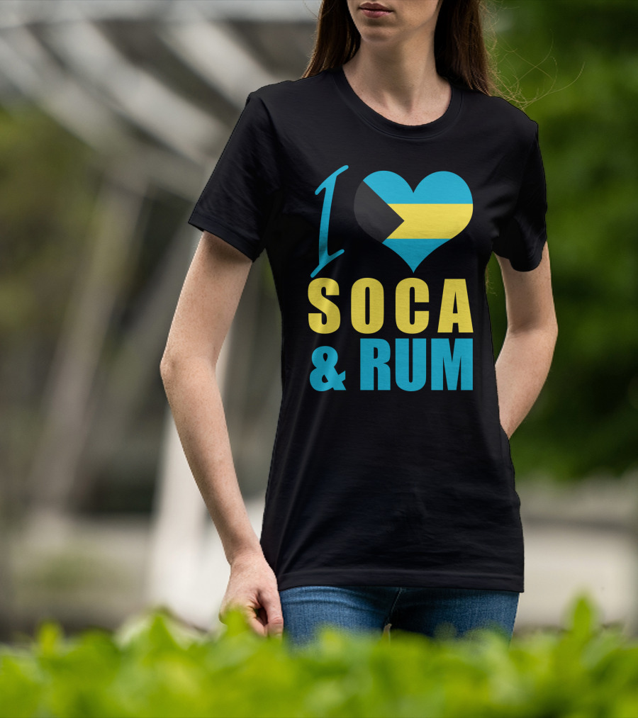 I Love Soca And Rum Bahamas Flag Heart T-Shirt