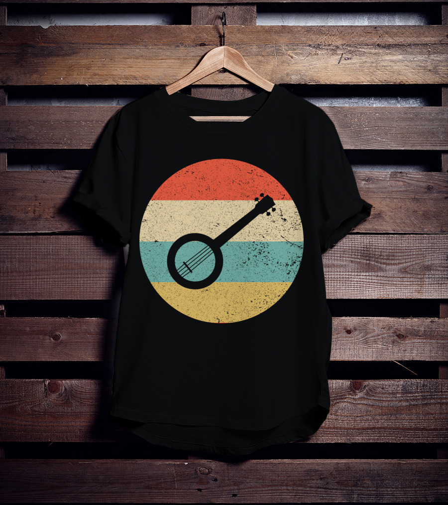 Retro Banjo Silhouette On Vintage Striped Circle T-Shirt