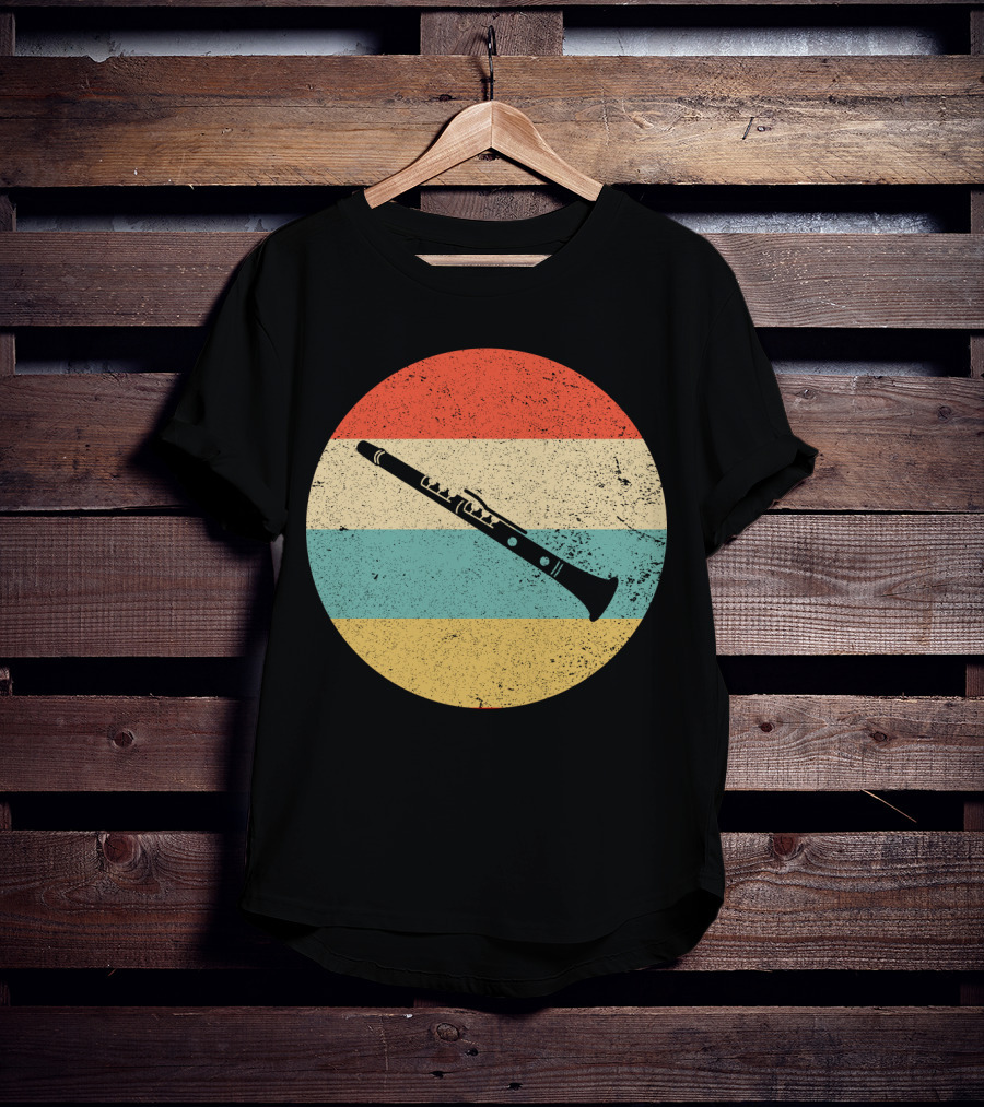 Vintage Retro Clarinet Stripes Circle T-Shirt