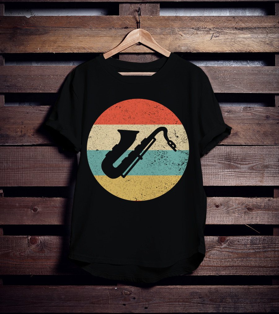 Retro Saxophone Circle Stripes Vintage T-Shirt
