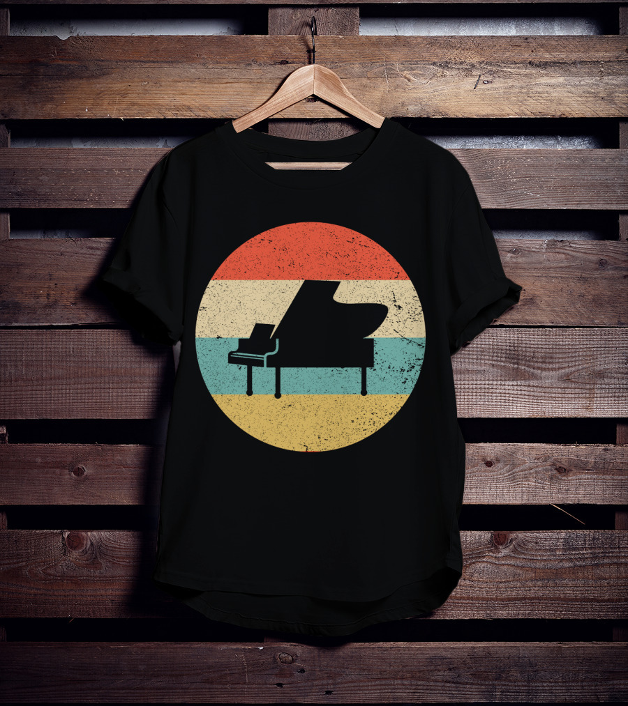 Vintage Retro Piano Silhouette With Stripes T-Shirt
