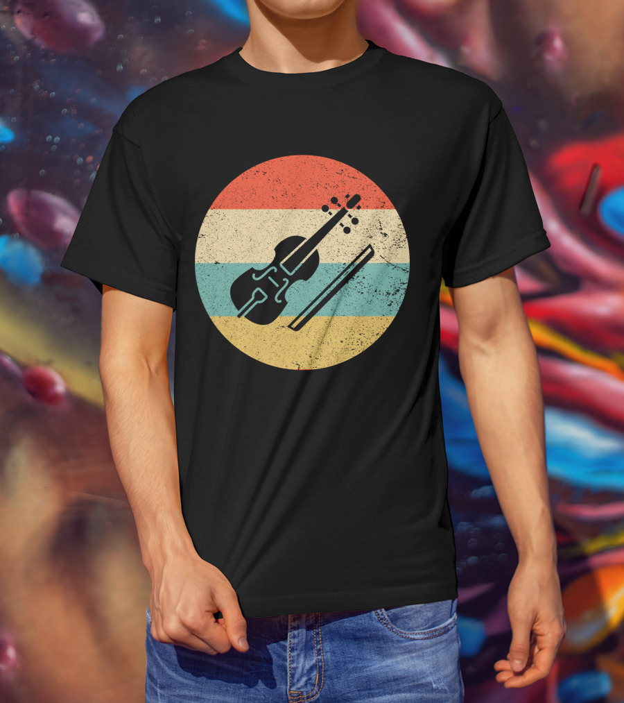 Vintage Retro Viola Instrument Silhouette With Stripes T-Shirt