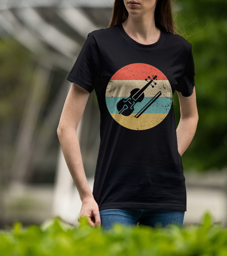 Vintage Retro Viola Instrument Silhouette With Stripes T-Shirt